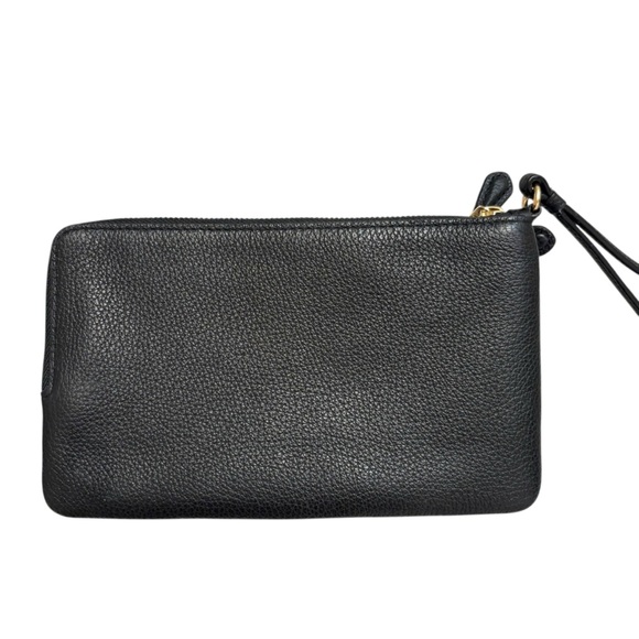 Coach black leather double pocket wristlet bag